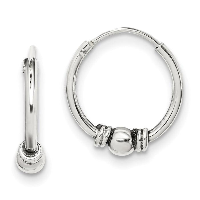 925 Sterling Silver Beaded Hoop Earrings, 12.67mm x 12.4mm