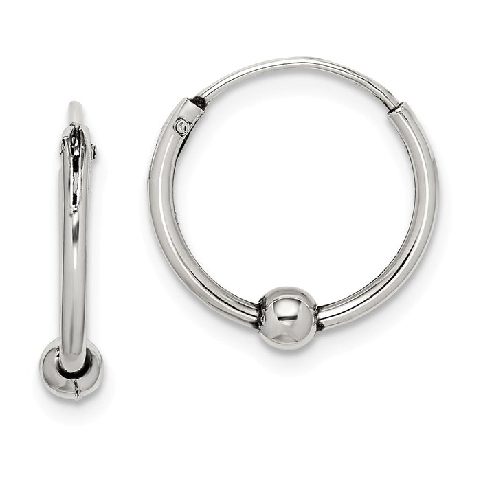 925 Sterling Silver Antiqued Beaded Hoop Earrings, 14.31mm x 14.2mm