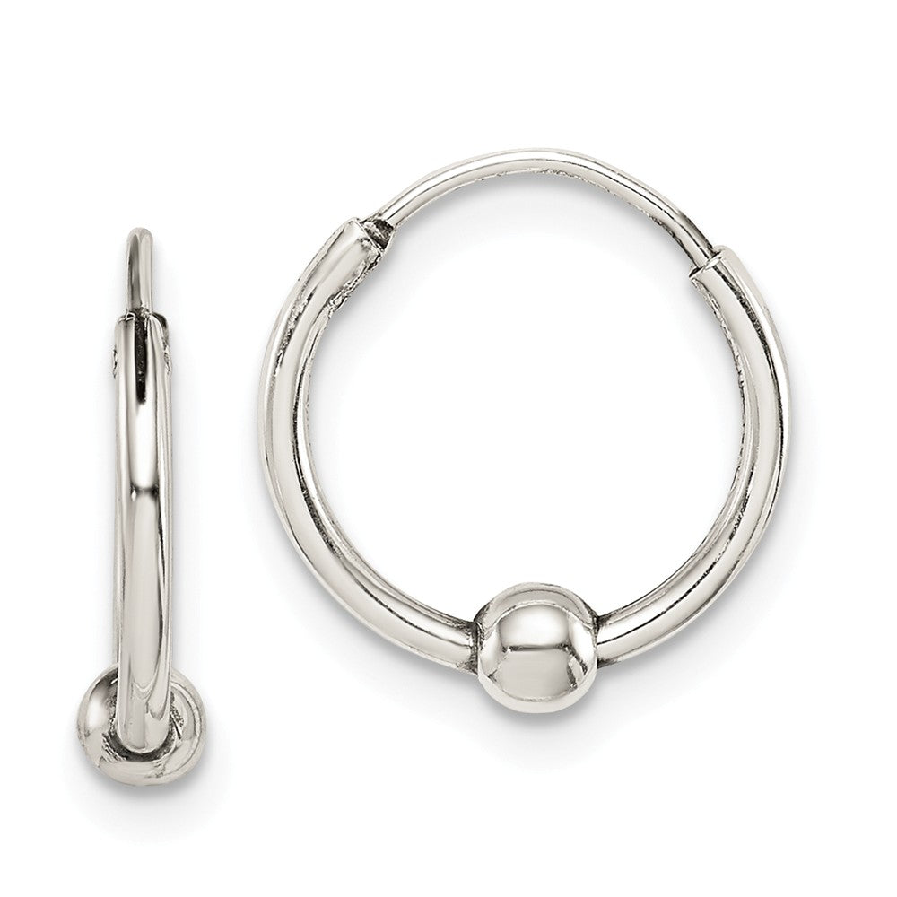 925 Sterling Silver Antiqued Beaded Hoop Earrings, 13.13mm x 12.51mm