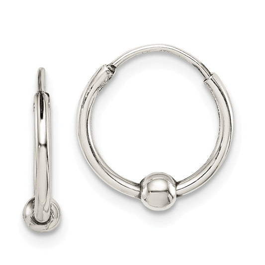 925 Sterling Silver Antiqued Beaded Hoop Earrings, 13.13mm x 12.51mm