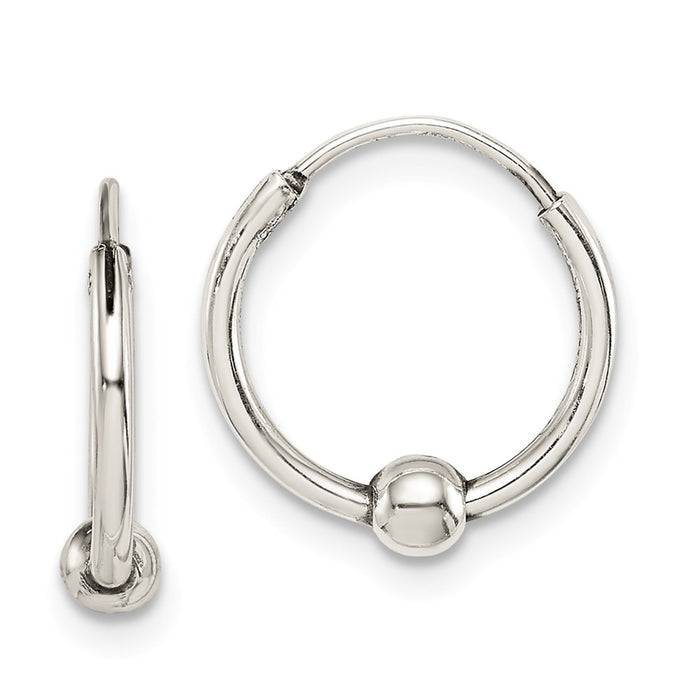 925 Sterling Silver Antiqued Beaded Hoop Earrings, 13.13mm x 12.51mm