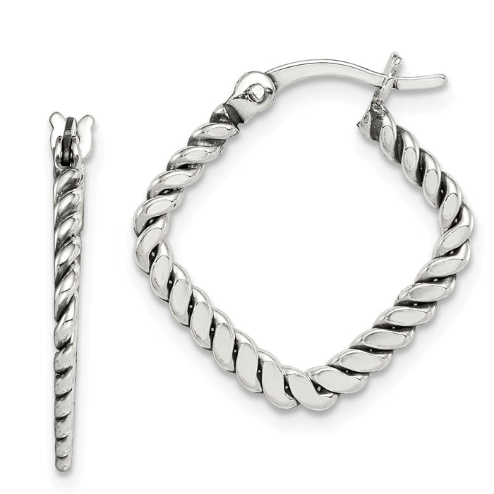 925 Sterling Silver Antiqued Twisted Square Hoop Earrings, 19.8mm x 19.07mm