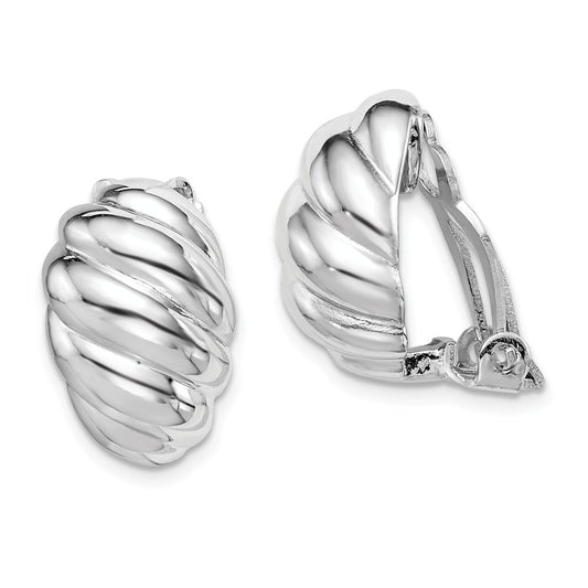 925 Sterling Silver Rhodium-plated Polished Weaved Oval Clip On Earrings, 16.75mm x 10.75mm