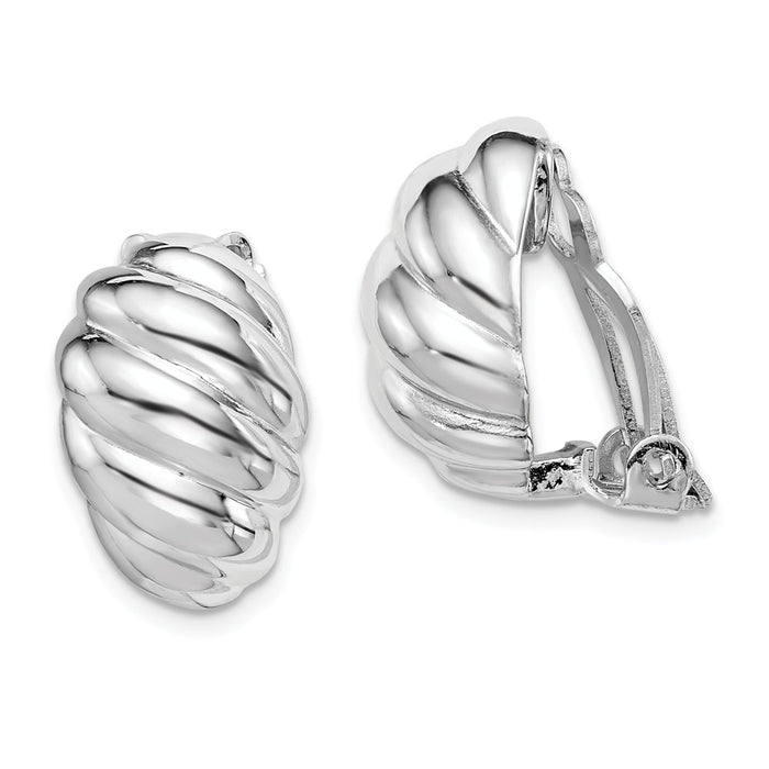 925 Sterling Silver Rhodium-plated Polished Weaved Oval Clip On Earrings, 16.75mm x 10.75mm