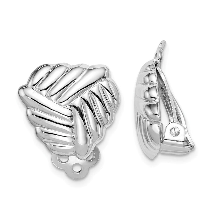 925 Sterling Silver Rhodium-plated Polished Weaved Triangle Clip On Earrings, 14mm x 15.42mm