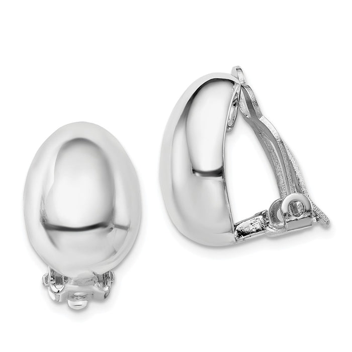925 Sterling Silver Rhodium-plated Polished Oval Clip On Earrings, 16.6mm x 11.42mm