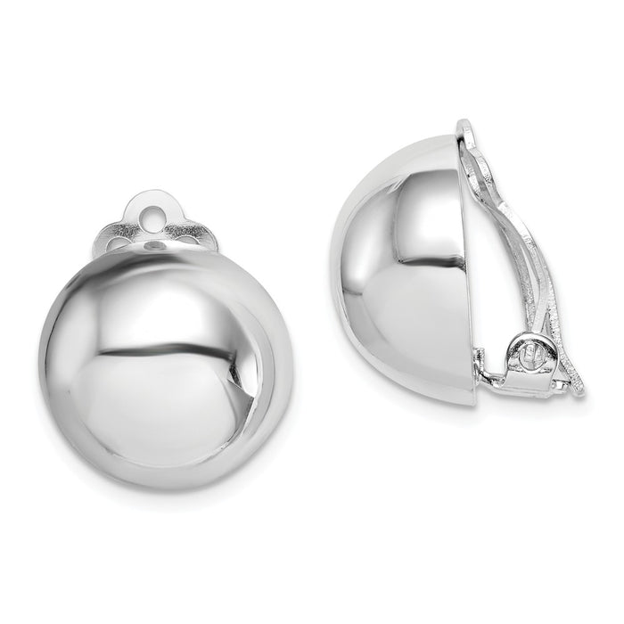 925 Sterling Silver Rhodium-plated Polished Circle Clip On Earrings, 15.07mm x 15.15mm