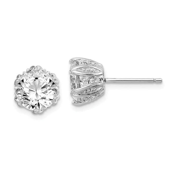 925 Sterling Silver Rhodium-plated Cubic Zirconia ( CZ ) Stud Earrings, 8.66mm x 8.66mm
