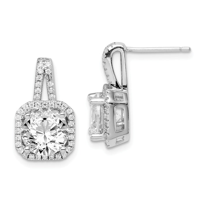 925 Sterling Silver Rhodium-plated Cubic Zirconia ( CZ ) Halo Post Earrings, 17mm x 10.22mm