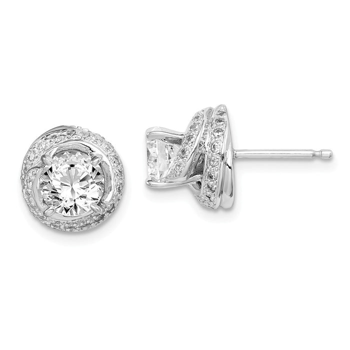 925 Sterling Silver Rhodium-plated 6mm Cubic Zirconia ( CZ ) Swirl Post Earrings, 10mm x 10mm