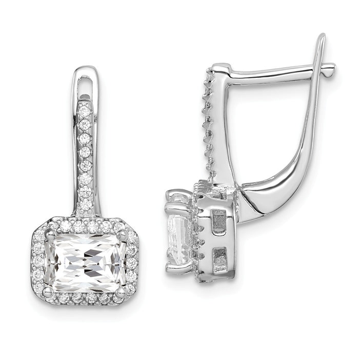 925 Sterling Silver Rhodium-plated Square Cubic Zirconia ( CZ ) Halo Dangle Earrings, 17.71mm x 9.38mm