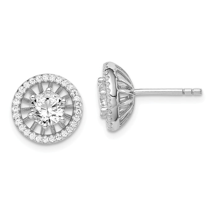 925 Sterling Silver Rhodium-plated 5mm Center Cubic Zirconia ( CZ ) Circle Post Earrings, 11.35mm x 11.35mm