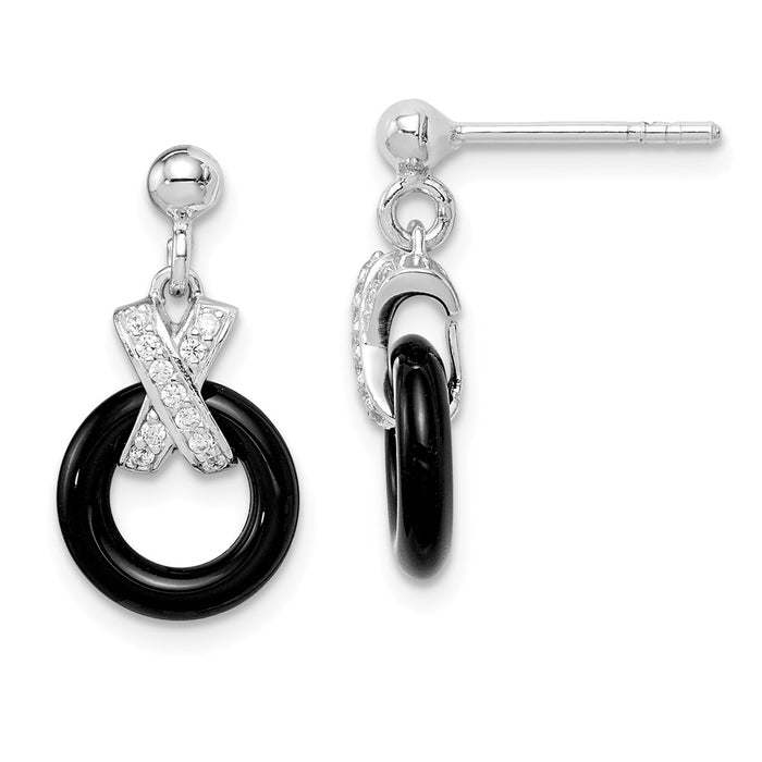 925 Sterling Silver Rhodium-Plated Cubic Zirconia ( CZ ) Dangle Earrings, 19.2mm x 10.1mm