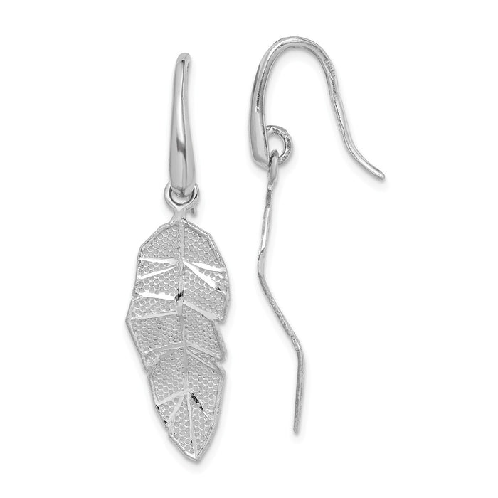 925 Sterling Silver Rhodium-plated Polished Leaf Dangle Earrings, 41.68mm x 9.85mm