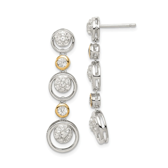 Sterling Silver with 14k Cubic Zirconia ( CZ ) Drop Dangle Stud Earrings, 36.9mm x 8.37mm