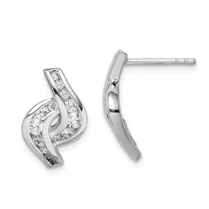 925 Sterling Silver Rhodium-plated Cubic Zirconia ( CZ ) Post Earrings, 15.82mm x 9.84mm