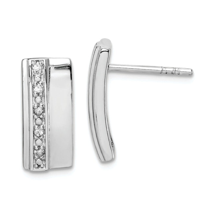 925 Sterling Silver Rhodium-Plated Diamond Earrings, 14.65mm x 6.5mm