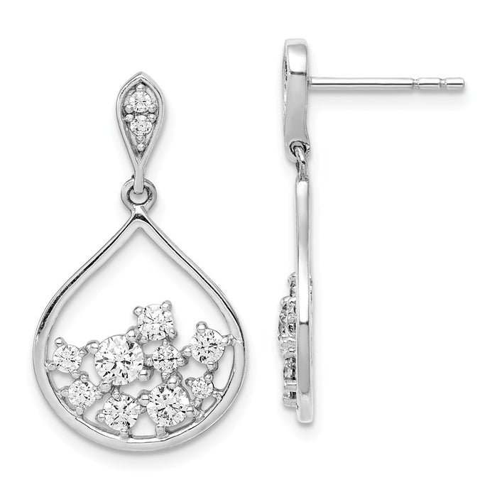 925 Sterling Silver Rhodium-Plated Cubic Zirconia ( CZ ) Dangle Earrings, 26.75mm x 15.11mm
