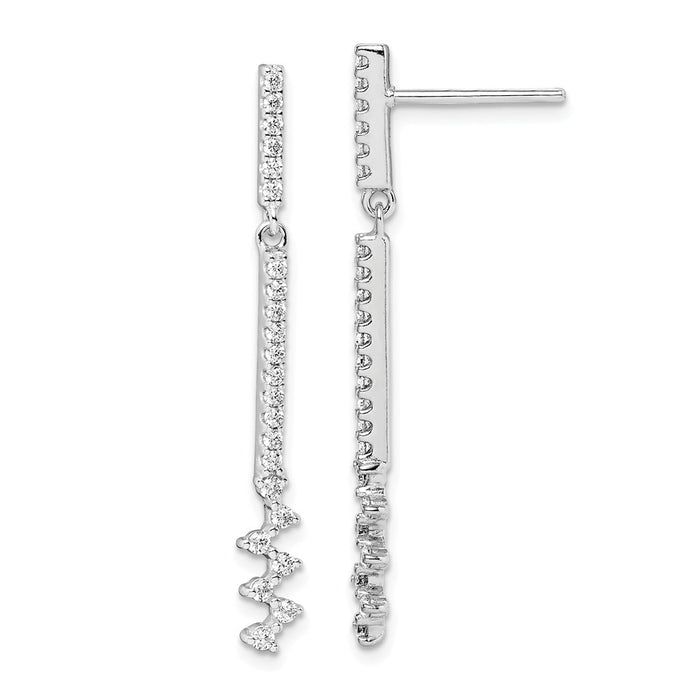 925 Sterling Silver Rhodium-Plated Cubic Zirconia ( CZ ) Dangle Earrings, 37.44mm x 4.18mm