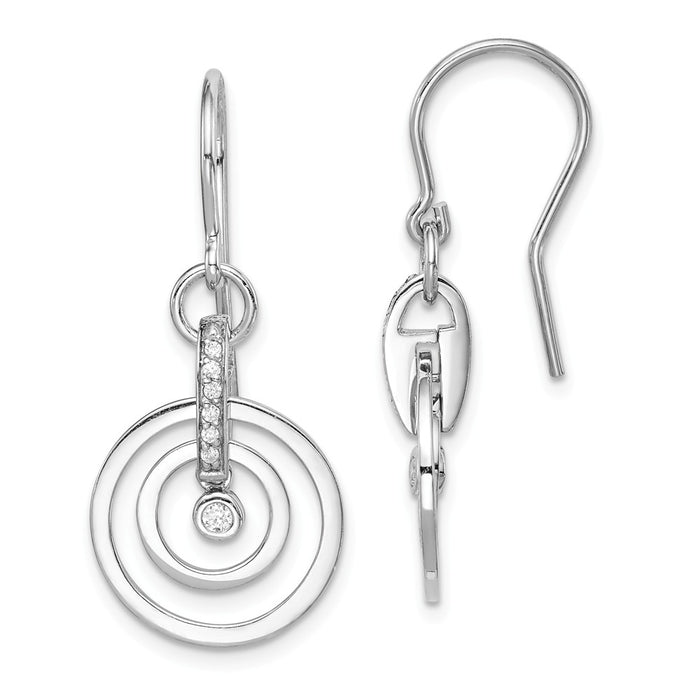 925 Sterling Silver Rhodium-plated Cubic Zirconia ( CZ ) 2-Circle Dangle Earrings, 32.7mm x 14.31mm