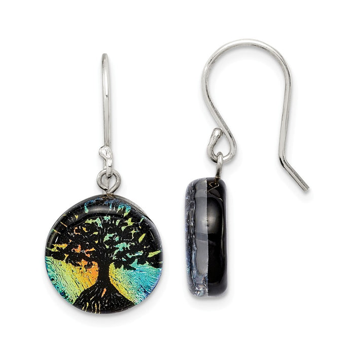 925 Sterling Silver Iridescent Glass Tree Dangle Earrings, 27.51mm x 12.6mm