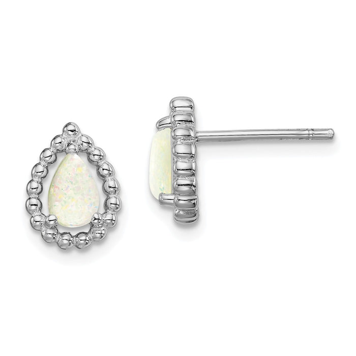 925 Sterling Silver Lab Created Opal Post Earrings, 10.15mm x 7.6mm