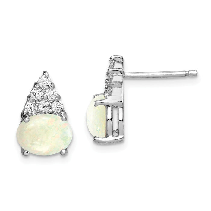 925 Sterling Silver Rhodium-plated Created Opal and Cubic Zirconia ( CZ ) Earrings, 11.92mm x 7.98mm