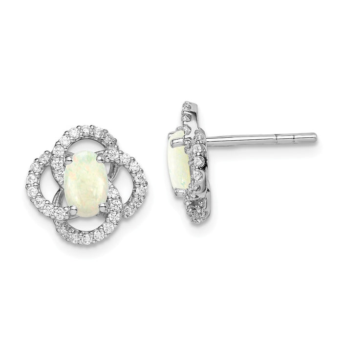 925 Sterling Silver Rhodium-Plated Cubic Zirconia ( CZ ) & Lab Created Opal Earrings, 10.87mm x 10.95mm