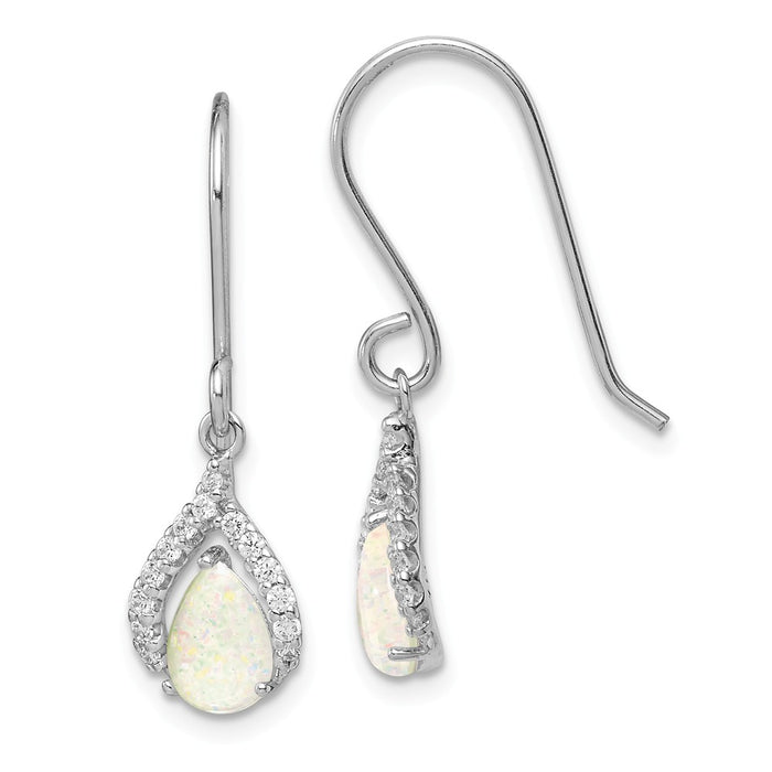 925 Sterling Silver Rhodium-Plated Cubic Zirconia ( CZ ) & Lab Created Opal Dangle Earrings, 28.4mm x 8.52mm