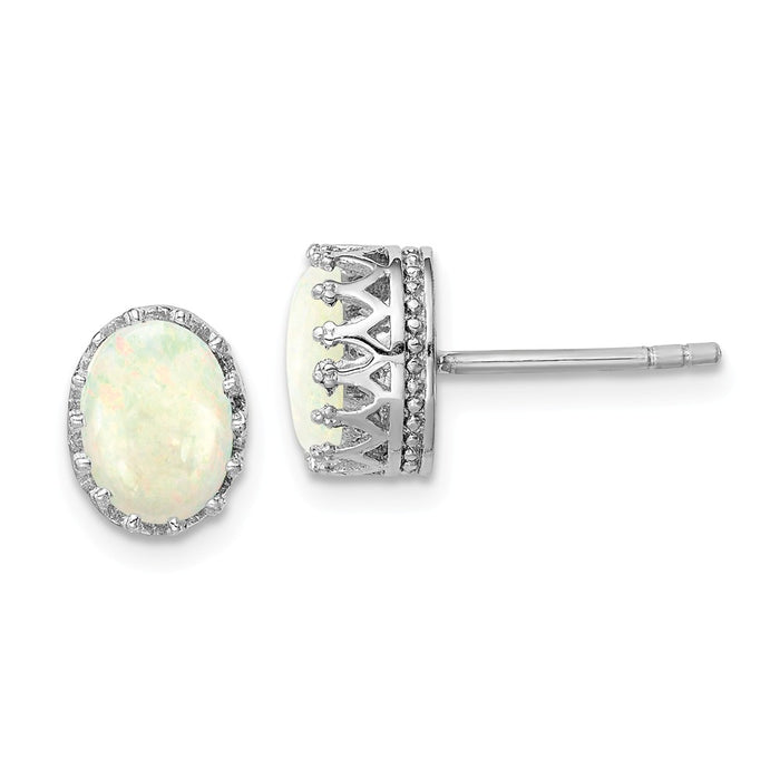 925 Sterling Silver Rhodium-plated 6mm Polished Oval Created Opal Post Earrings, 8.93mm x 7.02mm