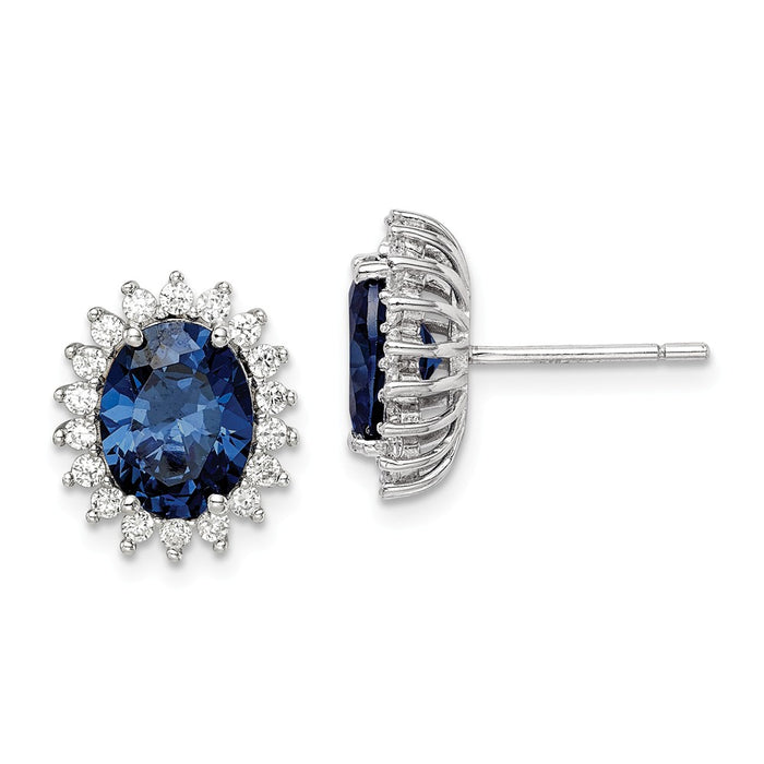 925 Sterling Silver Blue & Clear Cubic Zirconia ( CZ ) Post Earring, 12mm x 10.15mm