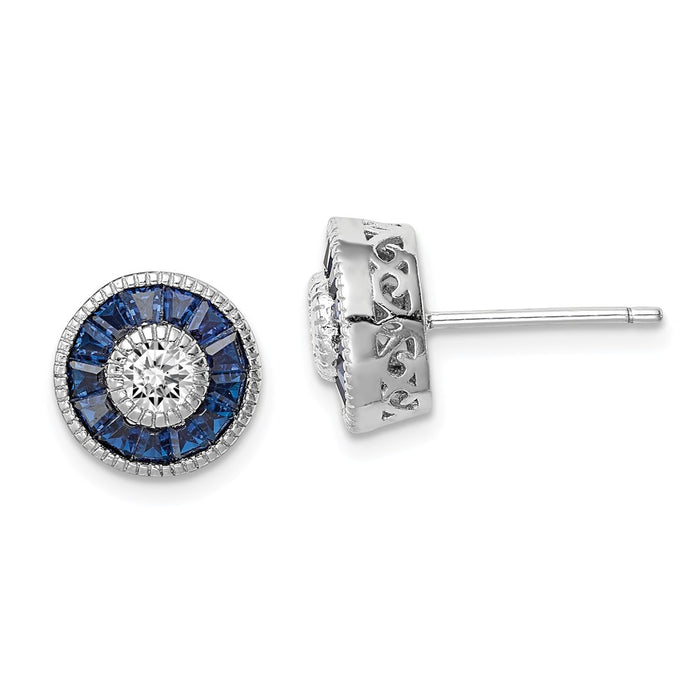 925 Sterling Silver Rhodium-plated Synthetic Blue Spinel & Cubic Zirconia ( CZ ) Earrings, 10.04mm x 10.04mm