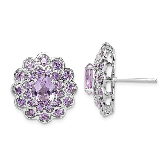 925 Sterling Silver Rhodium-plated 8x6 Oval Center Amethyst Post Earrings,