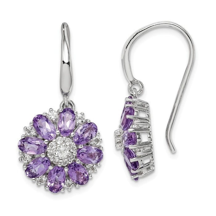 925 Sterling Silver Rhodium-plated Amethyst & White Topaz Dangle Earrings,