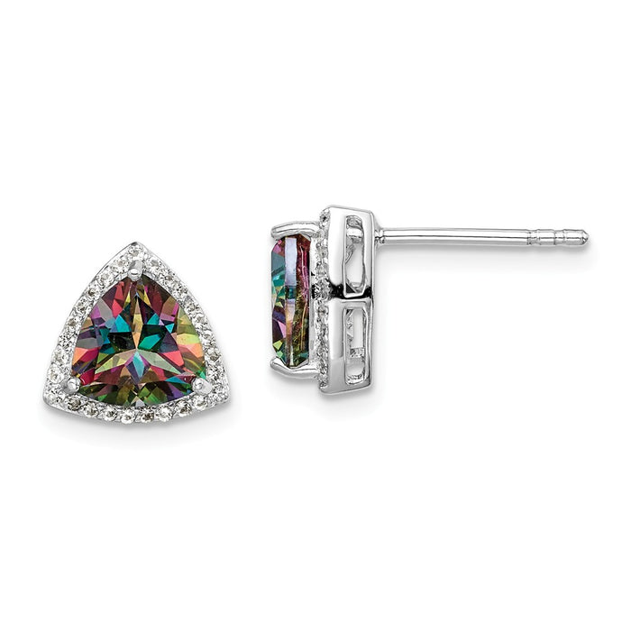 925 Sterling Silver Rhodium-plated Trillion Mystic Fire/White Topaz Earrings,