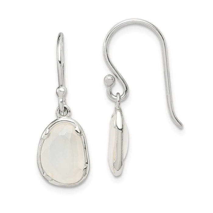 925 Sterling Silver White Chalcedony Dangle Earrings,