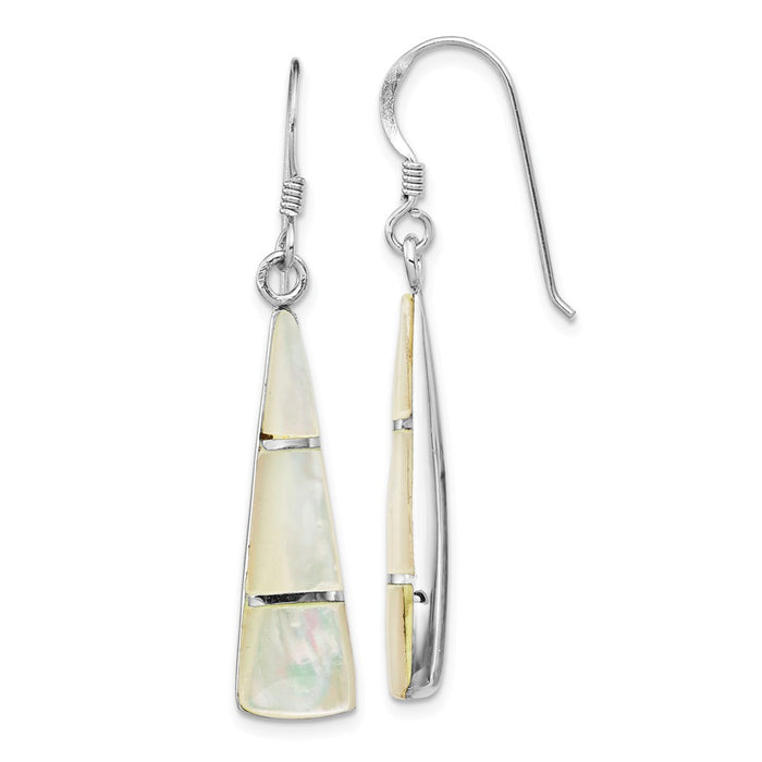 925 Sterling Silver Rhodium-plated Mother of Pearl Earrings, 42.65mm x 8.23mm