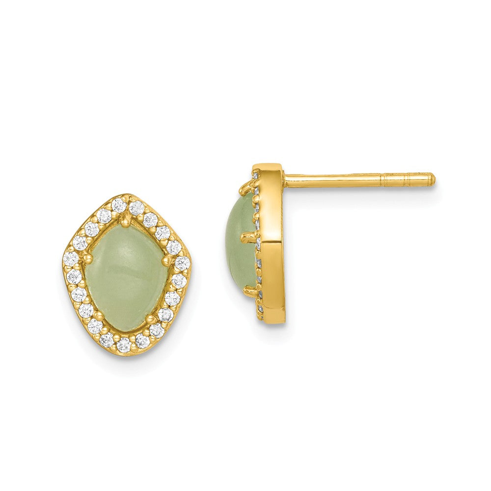 925 Sterling Silver Gold-Tone Green Stone & Clear Cubic Zirconia ( CZ ) Earrings,