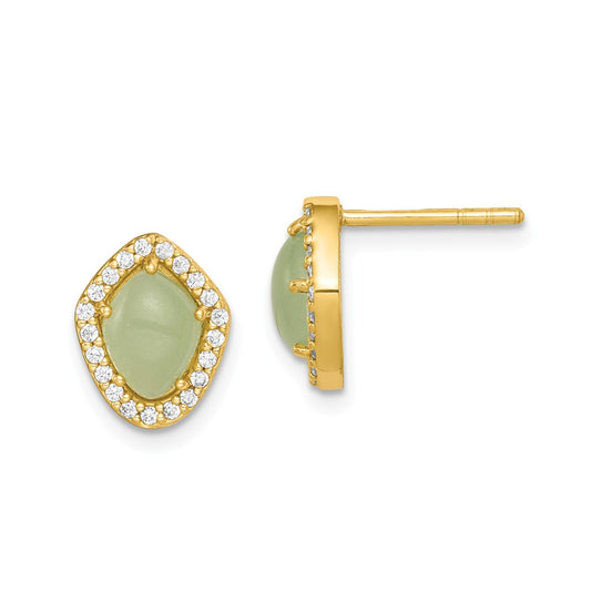 925 Sterling Silver Gold-Tone Green Stone & Clear Cubic Zirconia ( CZ ) Earrings,