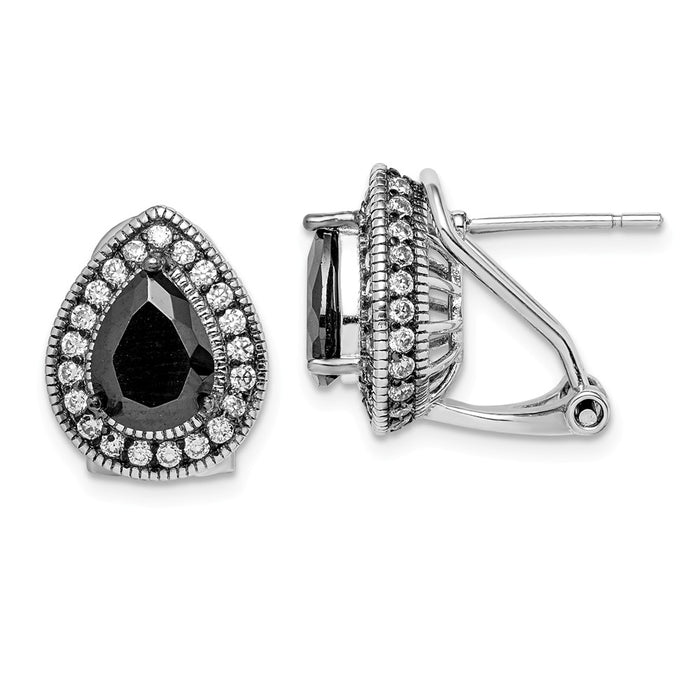 925 Sterling Silver Rhodium-Plated ed Black/ White Cubic Zirconia ( CZ ) Omega Earrings,