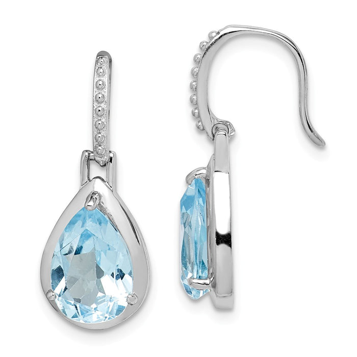 925 Sterling Silver Rhodium-plated Blue Topaz Teardrop Dangle Earrings,