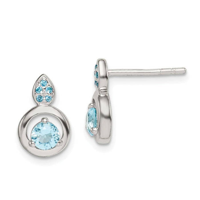925 Sterling Silver Blue Cubic Zirconia ( CZ ) Post Earrings,
