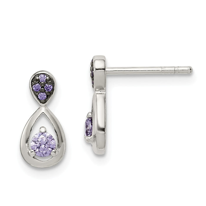 925 Sterling Silver Purple Cubic Zirconia ( CZ ) Post Earrings,
