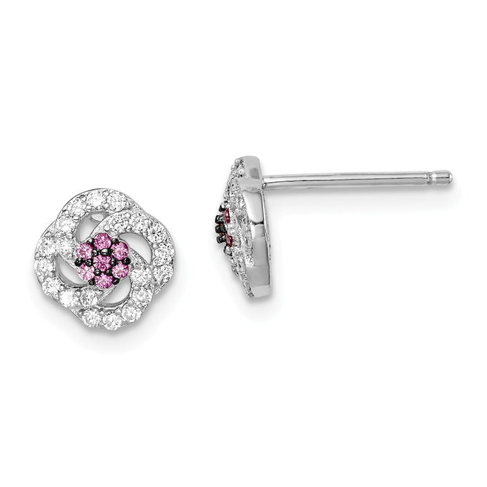 925 Sterling Silver Black Rhodium-Plated ed Dark Pink & White Cubic Zirconia ( CZ ) Earrings,