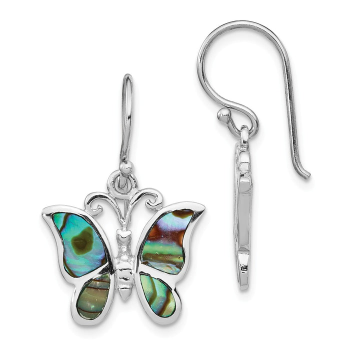 925 Sterling Silver Rhodium-plated Abalone Butterfly Dangle Earrings,