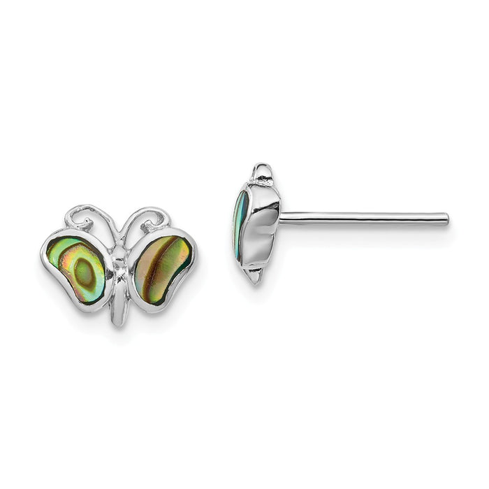 925 Sterling Silver Rhodium-plated Abalone Pearl Butterfly Post Earrings,