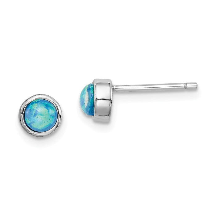 925 Sterling Silver Rhodium-plated 5mm Imitation Opal Round Post Earrings, 5mm