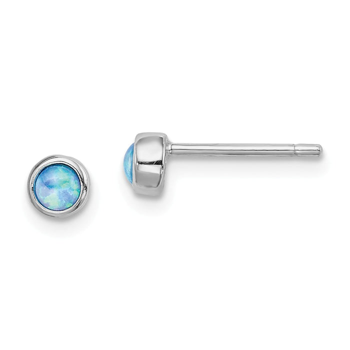 925 Sterling Silver Rhodium-plated 4mm Imitation Opal Round Post Earrings, 4mm