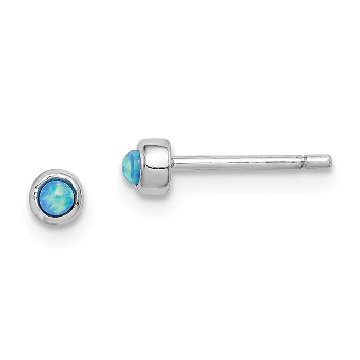 925 Sterling Silver Rhodium-plated 3mm Imitation Opal Round Post Earrings, 3mm