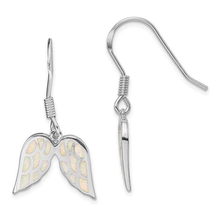 925 Sterling Silver Rhodium-plated Created Opal Inlay Wing Dangle Earrings,